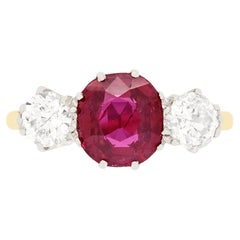 Antique Edwardian 1.70ct Ruby and Diamond Trilogy Ring, c.1910s