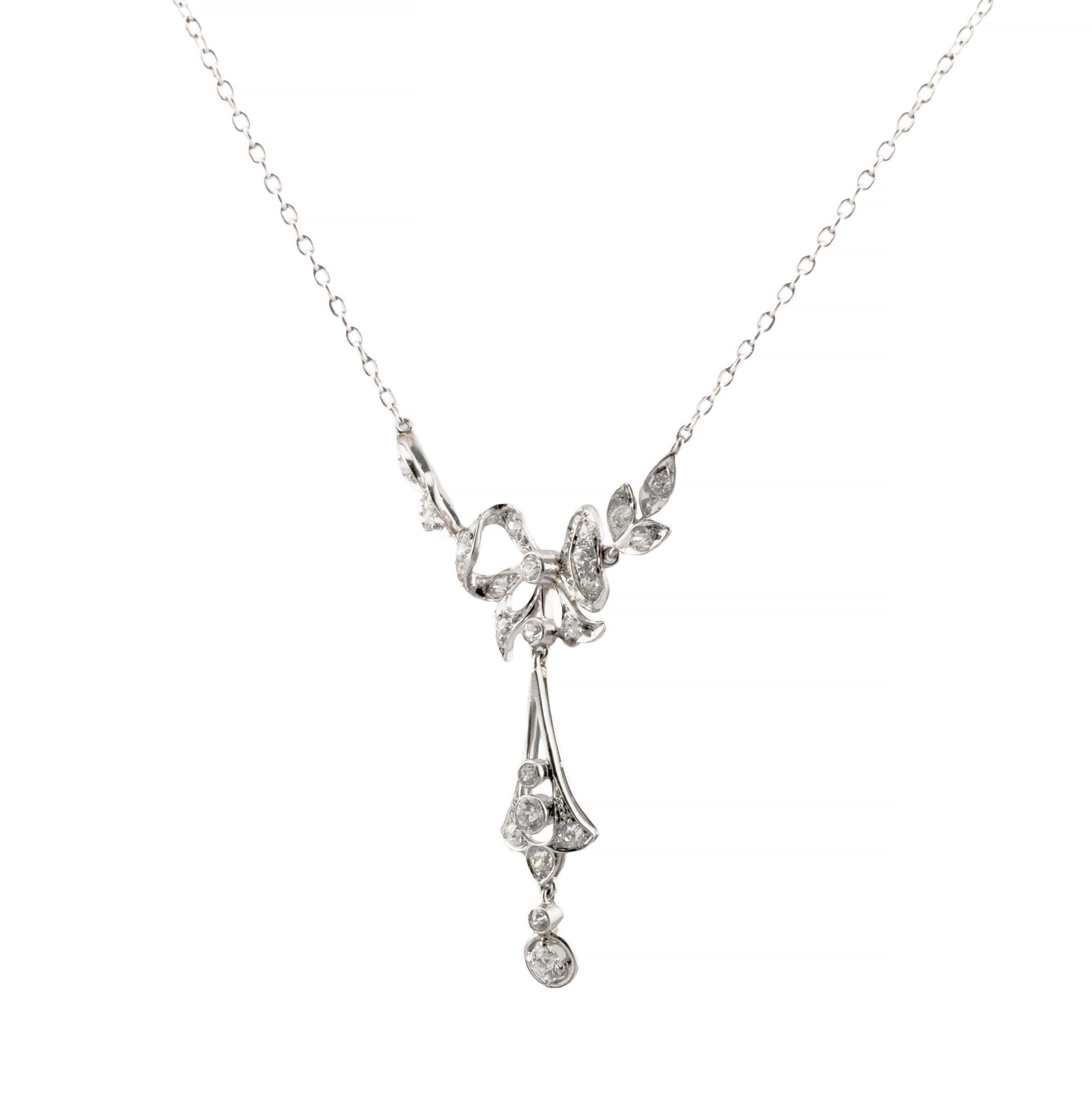 Old Mine Cut Edwardian 1.70ctw Mine Cut Diamond Lavalier Necklace in Platinum