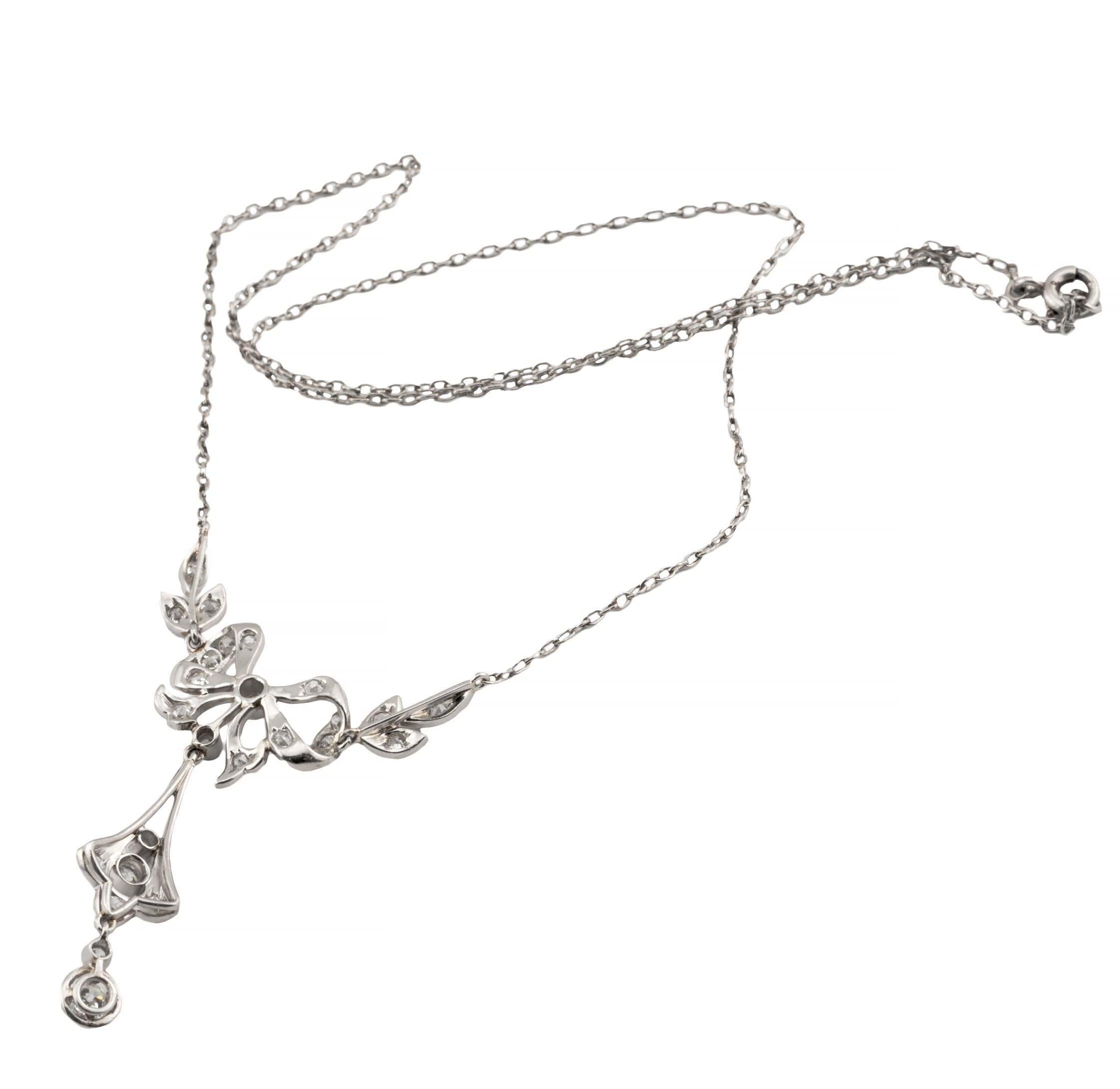Women's Edwardian 1.70ctw Mine Cut Diamond Lavalier Necklace in Platinum