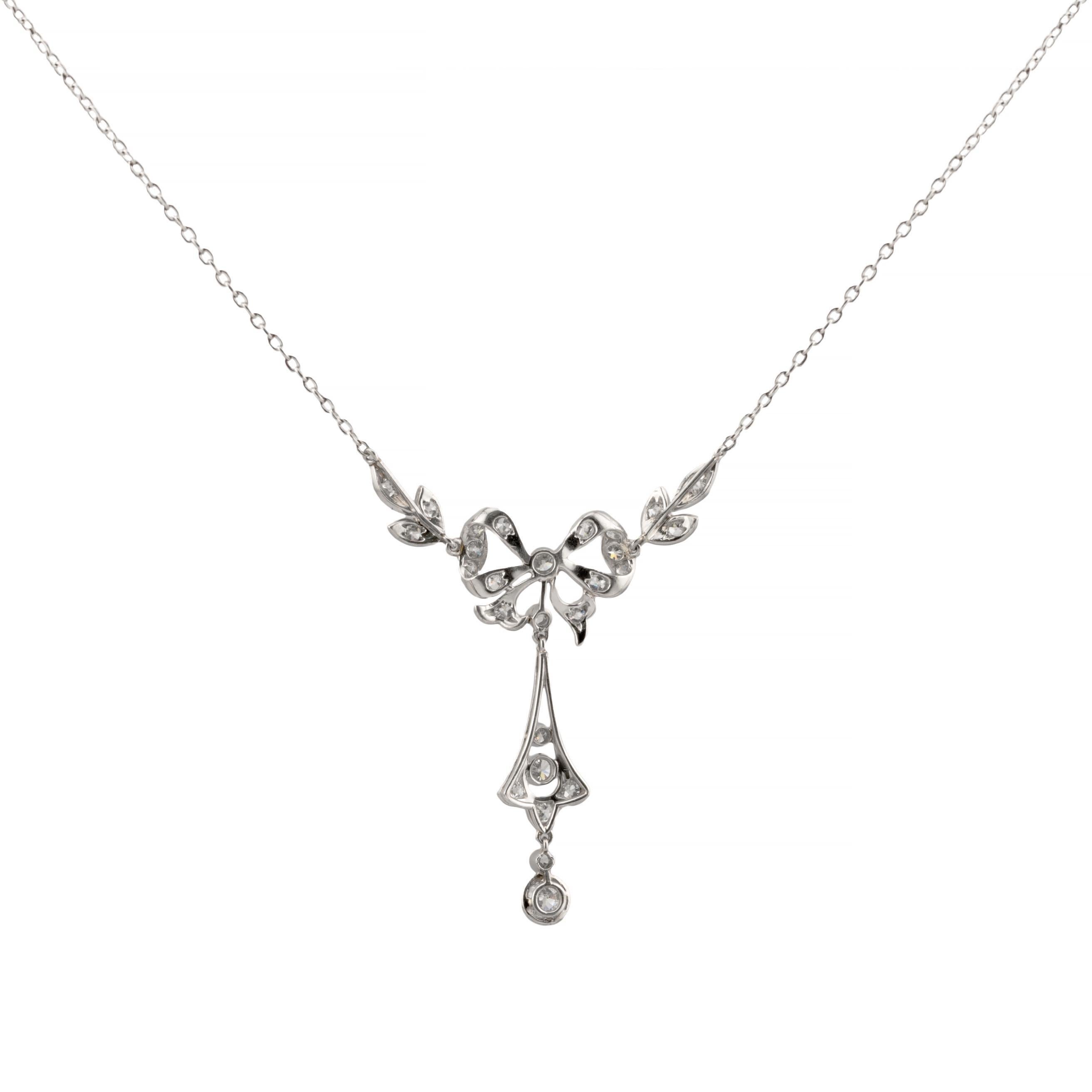 Edwardian 1.70ctw Mine Cut Diamond Lavalier Necklace in Platinum 1