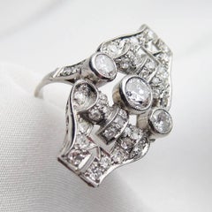 Edwardian 1.75 Carat Old European-Cut Diamond North-South Platinum Cocktail Ring