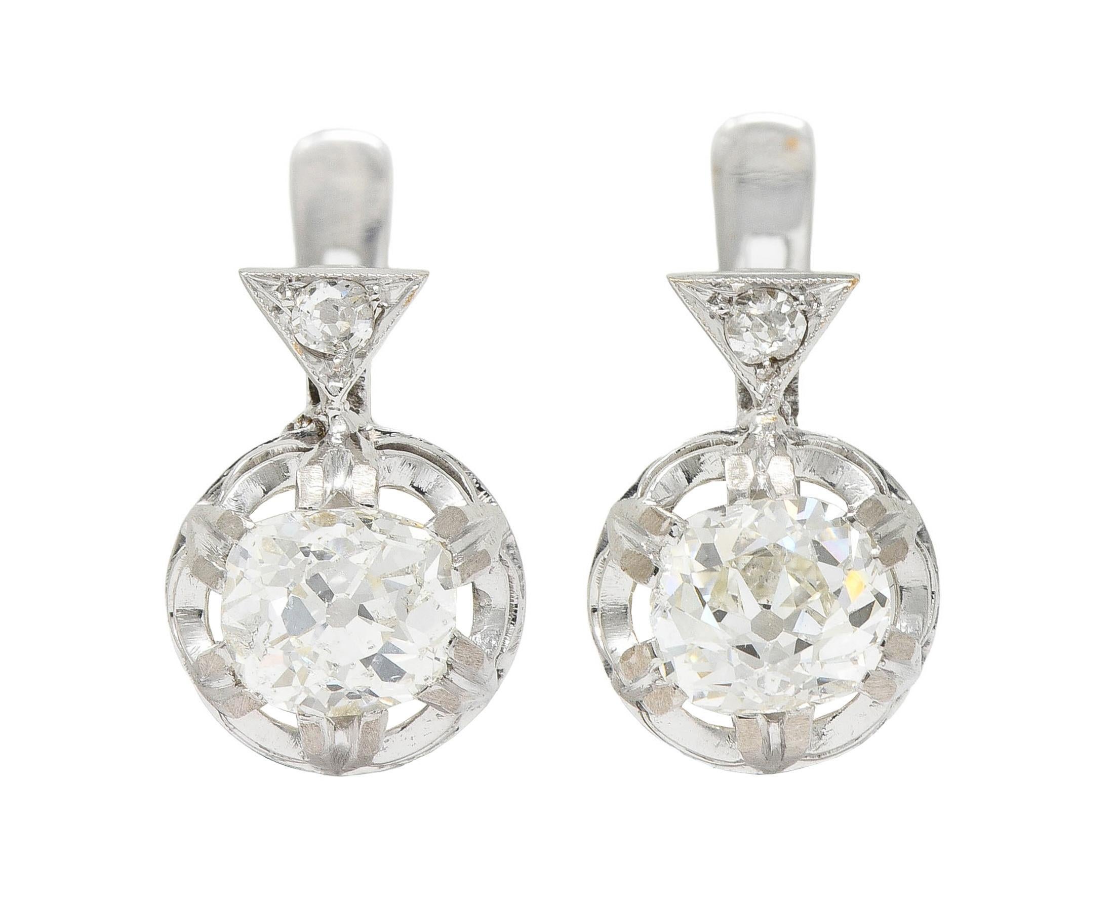 Women's or Men's Edwardian 1.75 CTW Old Mine Diamond Platinum 18 Karat Gold Antique Earrings