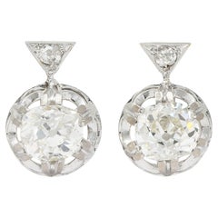 Edwardian 1.75 CTW Old Mine Diamond Platinum 18 Karat Gold Antique Earrings