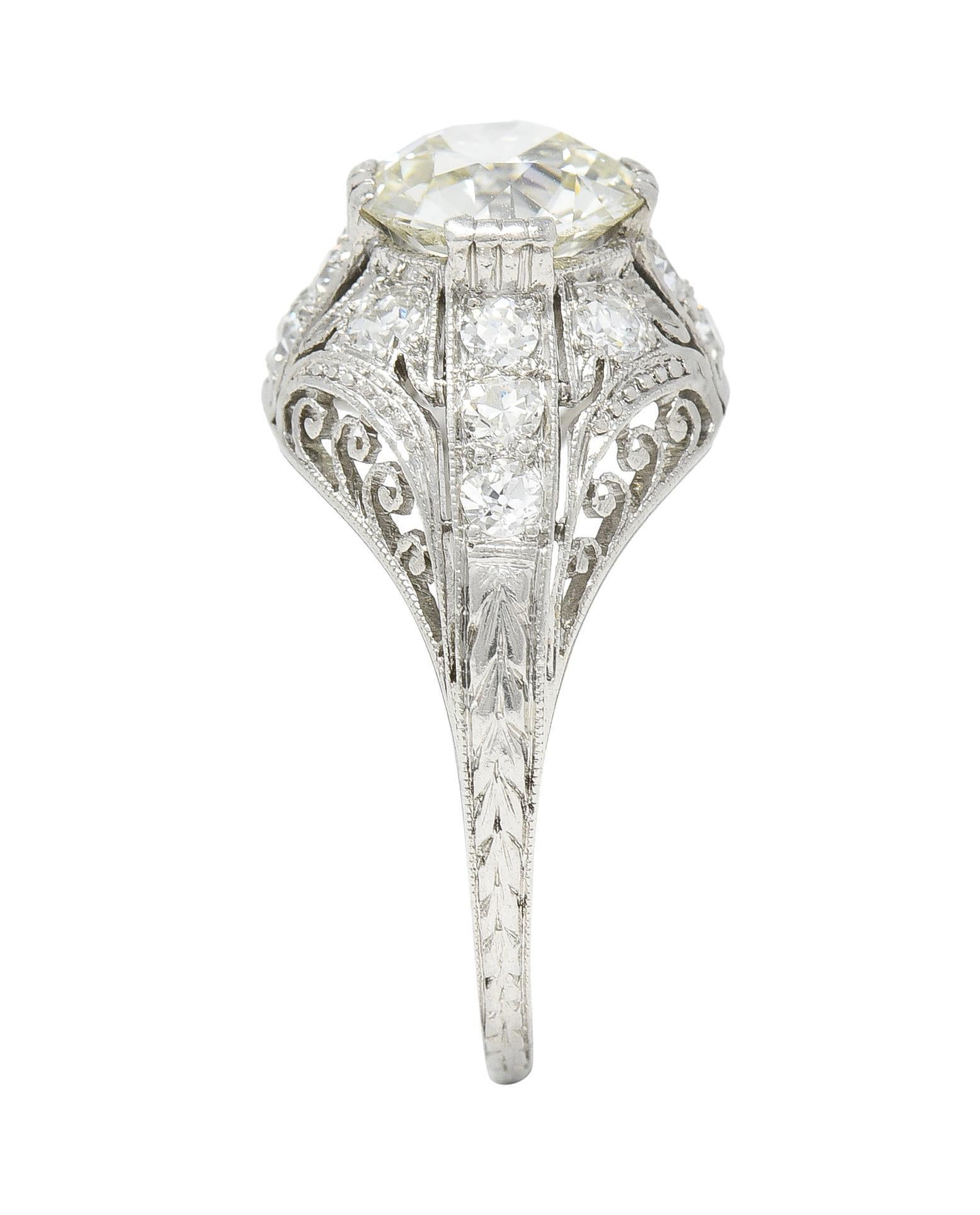 Edwardian 1.77 CTW Old European Cut Diamond Platinum Bombay Engagement Ring For Sale 6