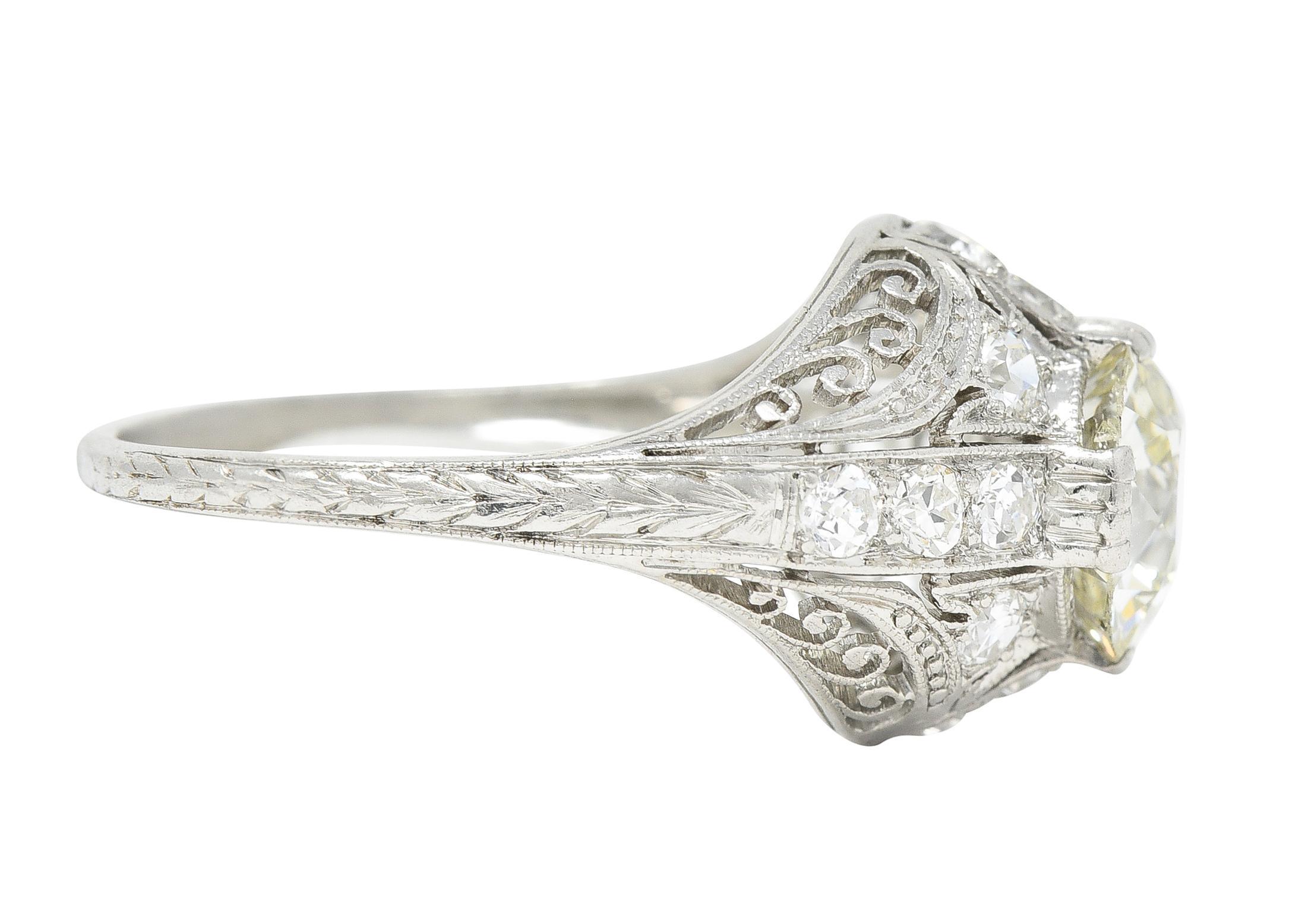 Women's or Men's Edwardian 1.77 CTW Old European Cut Diamond Platinum Bombay Engagement Ring For Sale