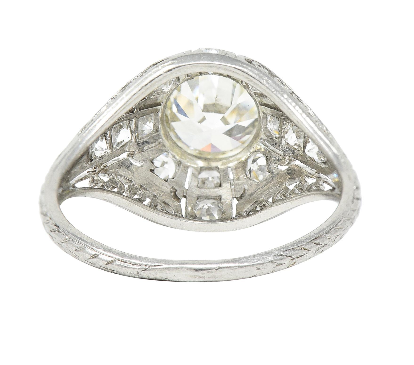 Edwardian 1.77 CTW Old European Cut Diamond Platinum Bombay Engagement Ring For Sale 1