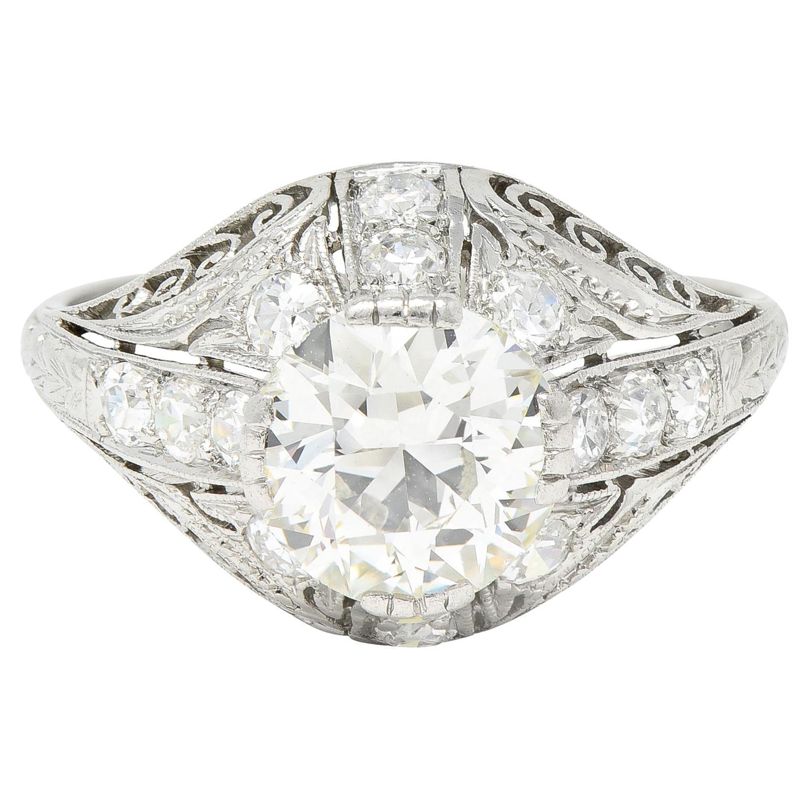 Edwardian 1.77 CTW Old European Cut Diamond Platinum Bombay Engagement Ring For Sale