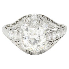 Antique Edwardian 1.77 CTW Old European Cut Diamond Platinum Bombay Engagement Ring