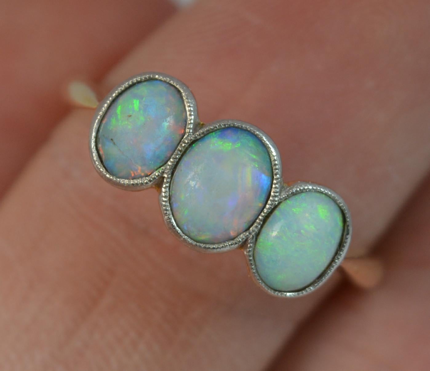 Women's Edwardian 18 Carat Gold and Opal Trilogy Stack Ring