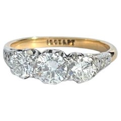 Vintage Edwardian 18 Carat Gold and Platinum Diamond Three-Stone Ring