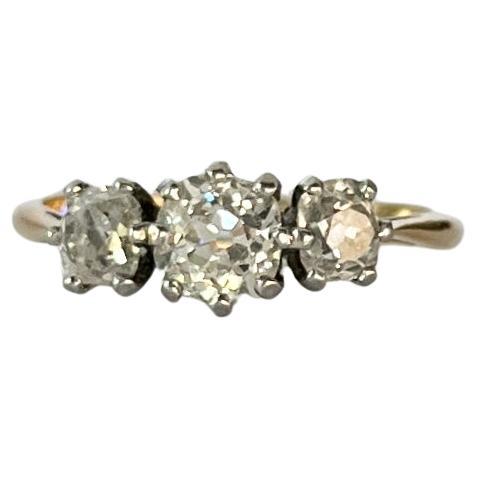 Edwardian 18 Carat Gold and Platinum Old Cut Diamond Three-Stone Ring For Sale