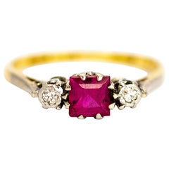 Edwardian 18 Carat Gold and Platinum Ruby and Diamond Three-Stone Ring