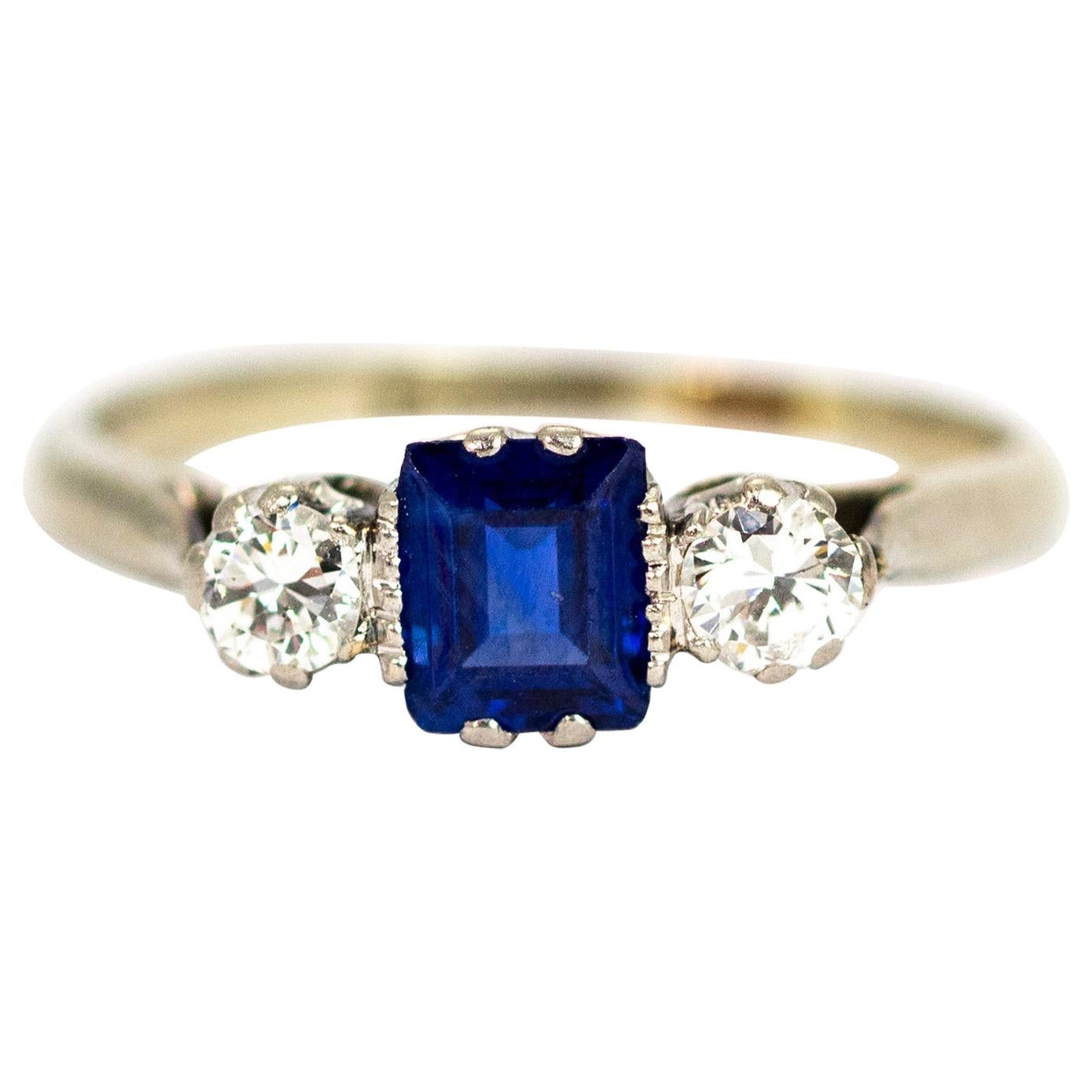 Edwardian 18 Carat Gold and Platinum Sapphire and Diamond Three-Stone Ring