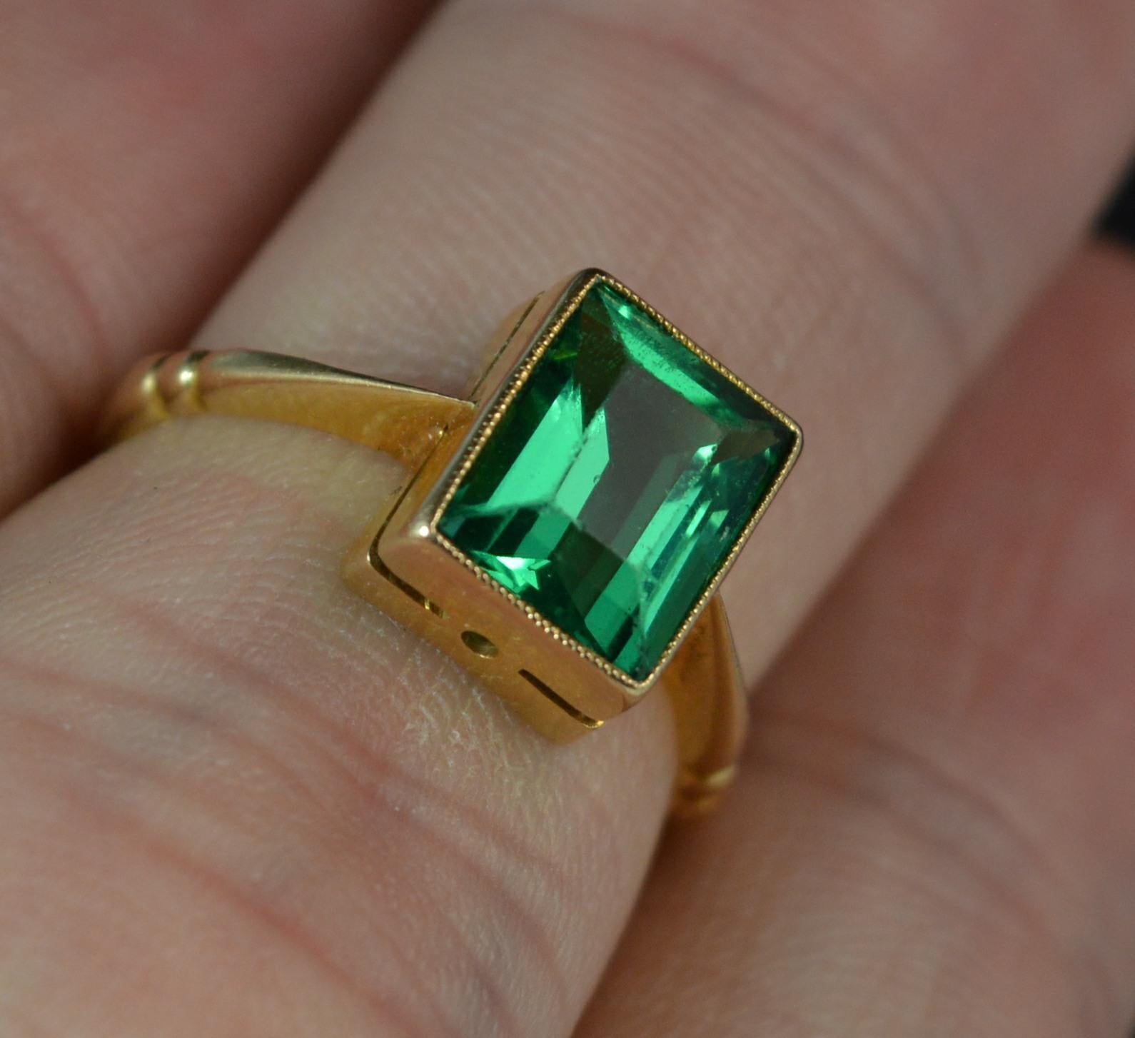 Edwardian 18 Carat Gold and Vibrant Green Paste Solitaire Ring 1