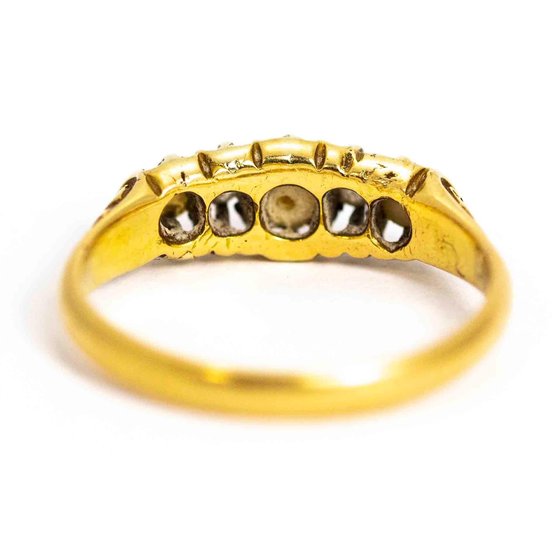 Edwardian 18 Carat Gold Diamond and Pearl Five-Stone Ring In Good Condition In Chipping Campden, GB