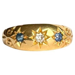 Edwardian 18 Carat Gold Diamond and Sapphire Three Stone Ring