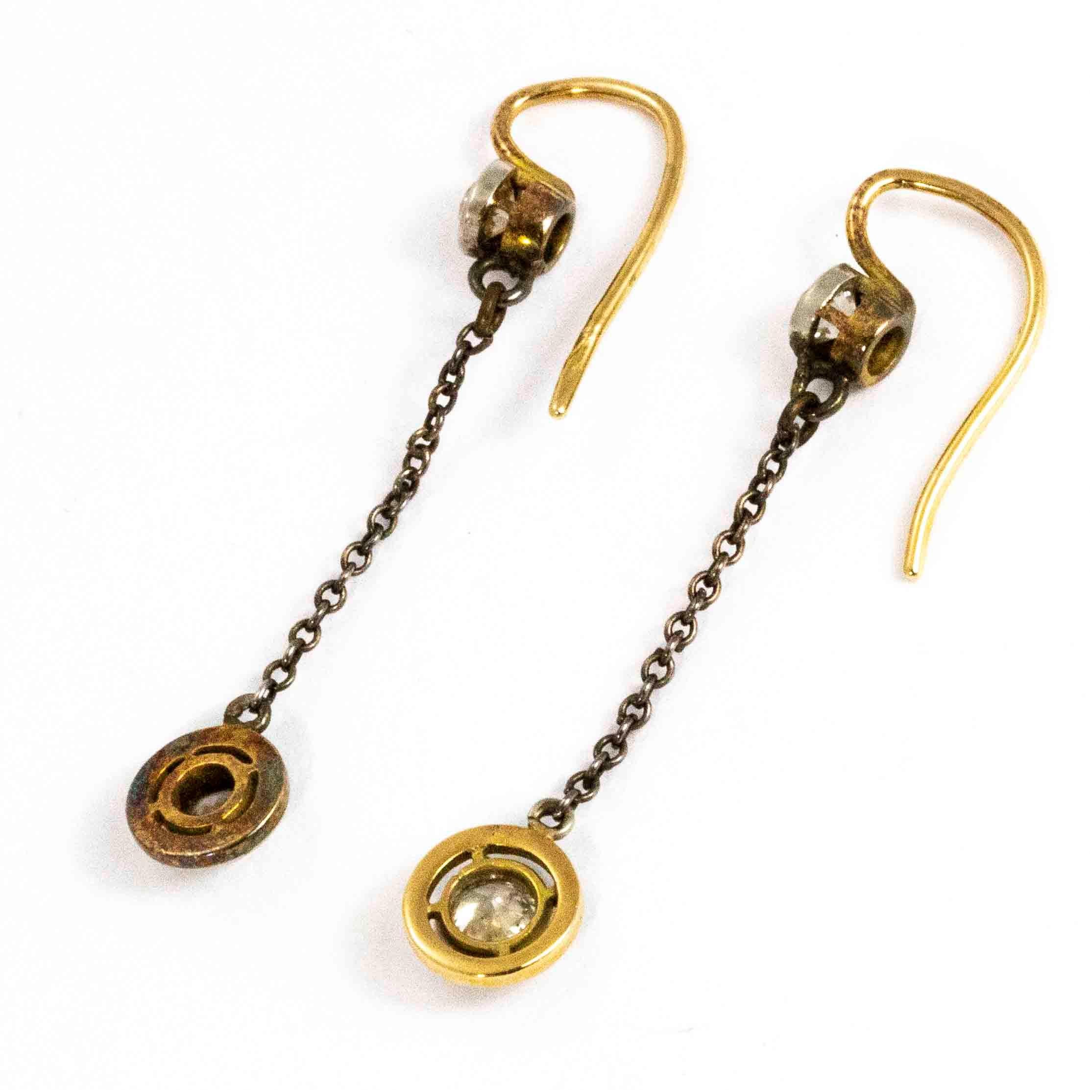 Edwardian 18 Carat Gold Diamond Dangle Earrings 2