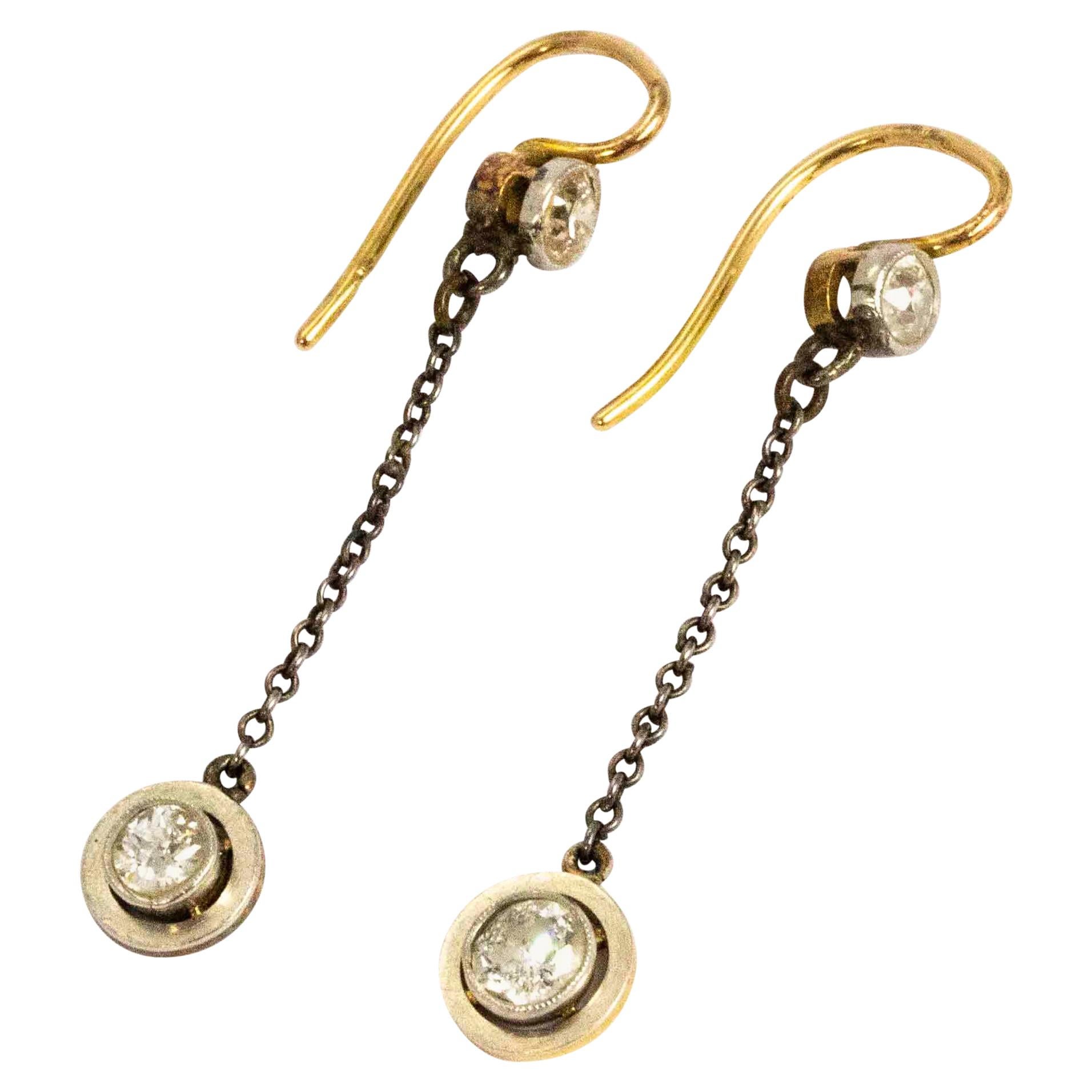 Edwardian 18 Carat Gold Diamond Dangle Earrings