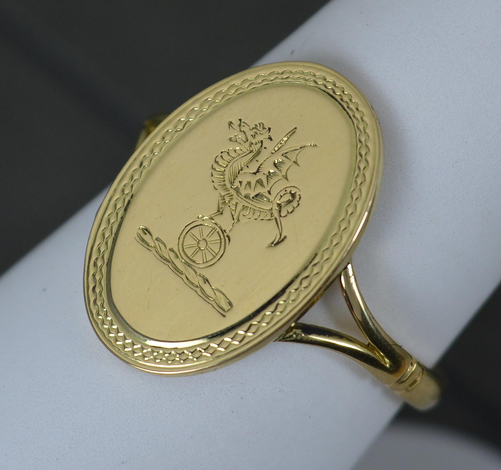 Edwardian 18 Carat Gold Dragon Engraved Signet Ring For Sale 4
