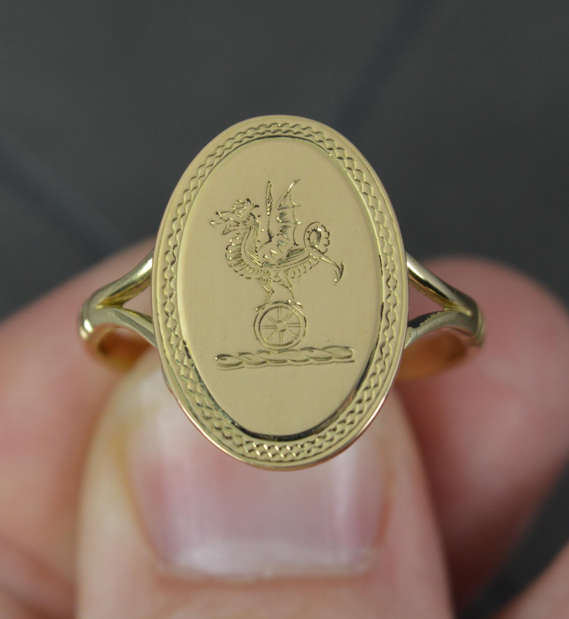 Edwardian 18 Carat Gold Dragon Engraved Signet Ring In Excellent Condition For Sale In St Helens, GB