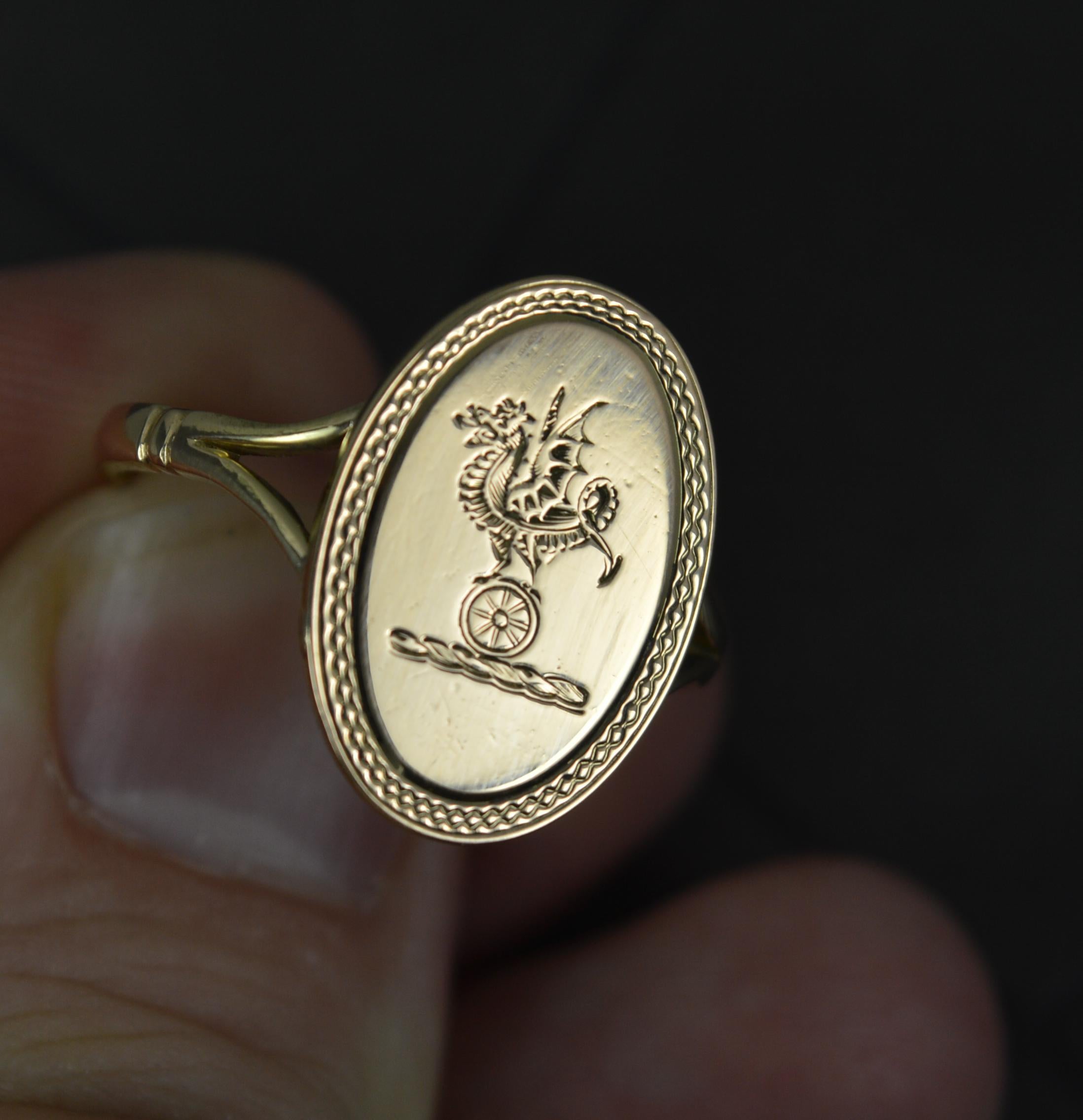 Edwardian 18 Carat Gold Dragon Engraved Signet Ring 1