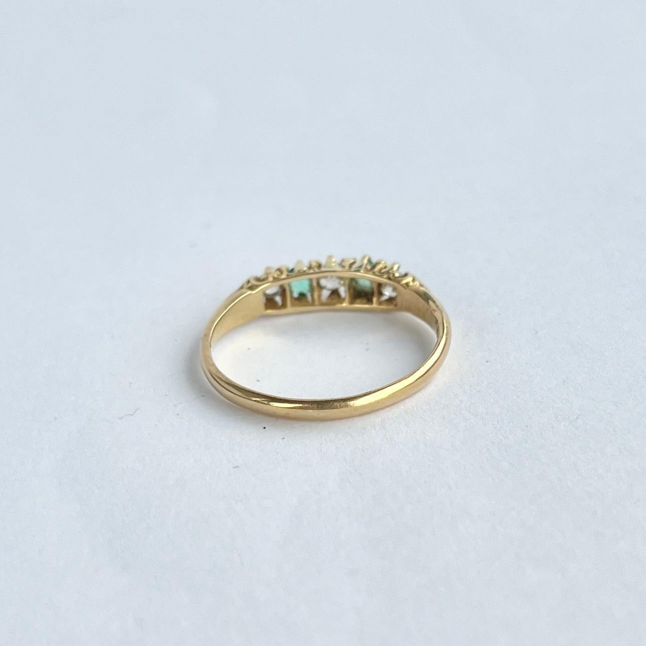 Women's Edwardian 18 Carat Gold Emerald and Diamond Five-Stone Ring For Sale