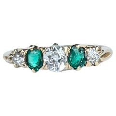 Edwardian 18 Carat Gold Emerald and Diamond Five-Stone Ring