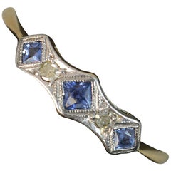 Edwardian 18 Carat Gold French Cut Ceylon Sapphire Diamond Five-Stone Ring