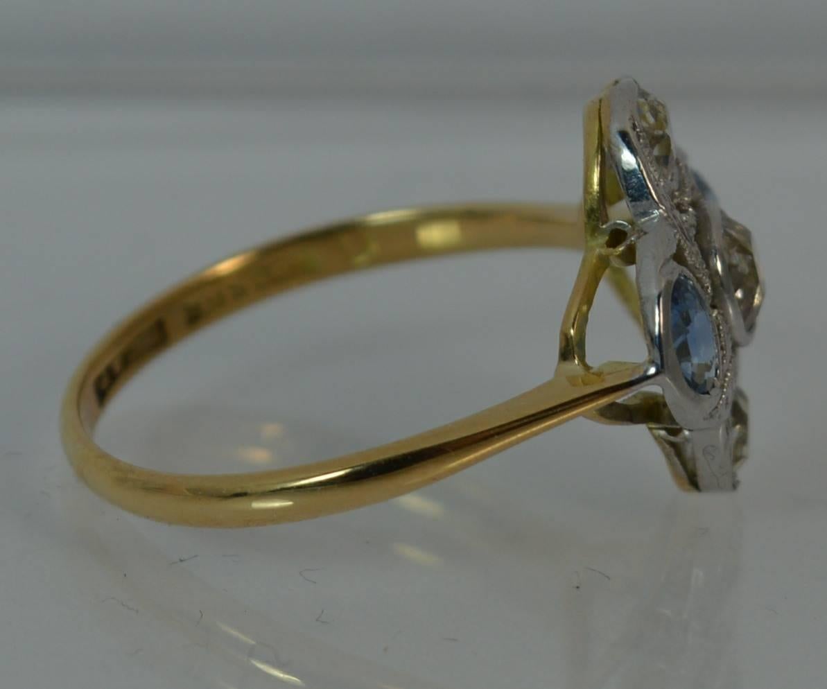 Edwardian 18 Carat Gold Platinum Ceylon Sapphire Old Cut Diamond Cluster Ring 6