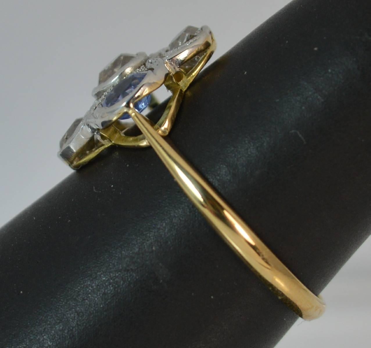 Edwardian 18 Carat Gold Platinum Ceylon Sapphire Old Cut Diamond Cluster Ring 10