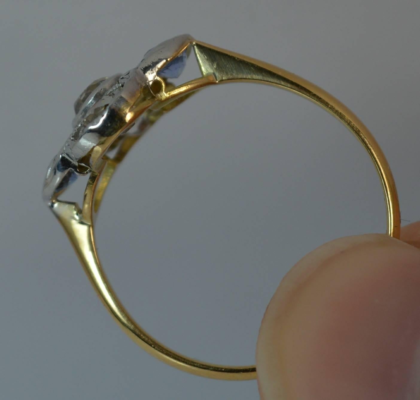 Edwardian 18 Carat Gold Platinum Ceylon Sapphire Old Cut Diamond Cluster Ring 2