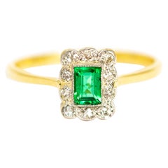 Edwardian 18 Carat Gold and Platinum Emerald and Diamond Panel Ring