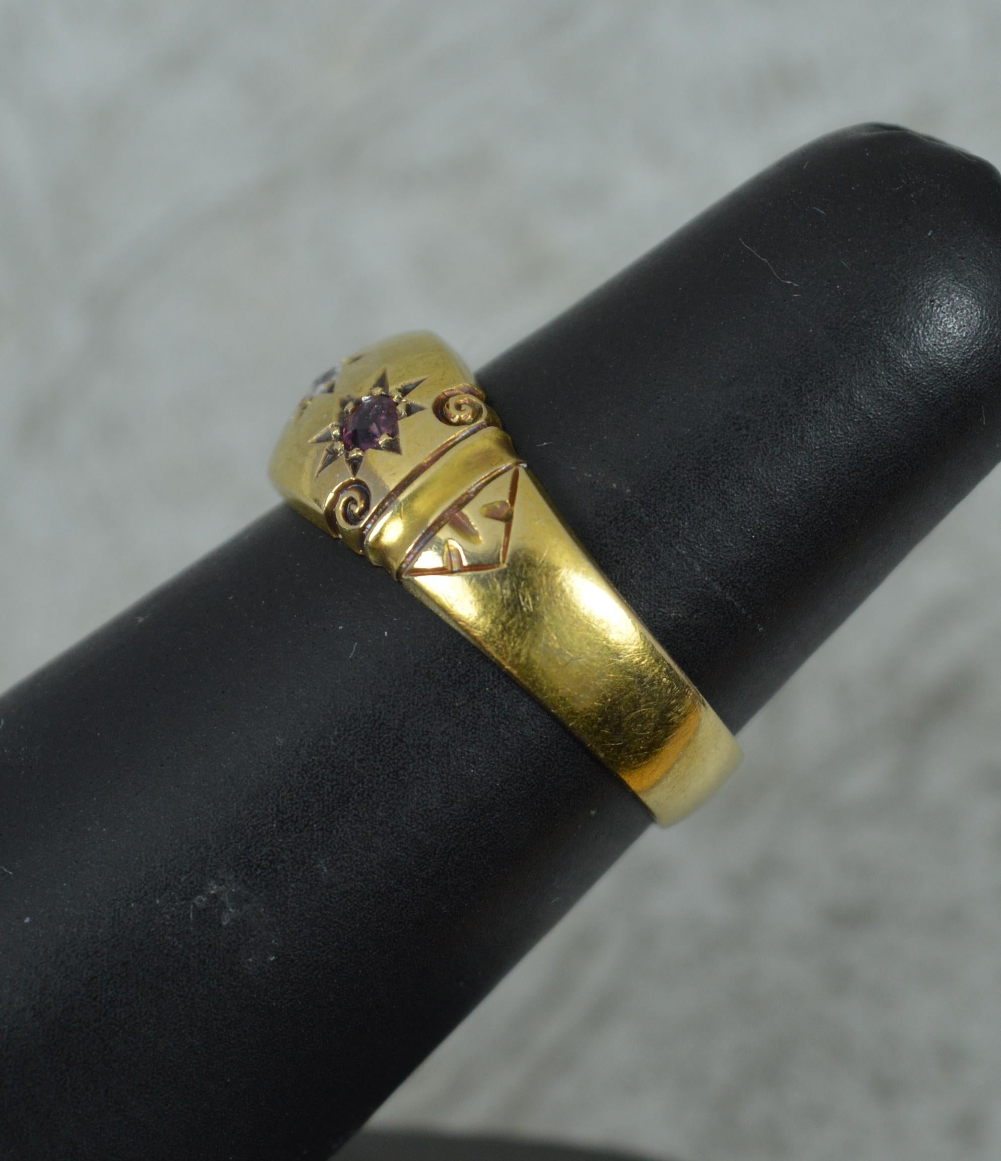 Edwardian 18 Carat Gold Ruby and Diamond Trilogy Gypsy Band Ring 4