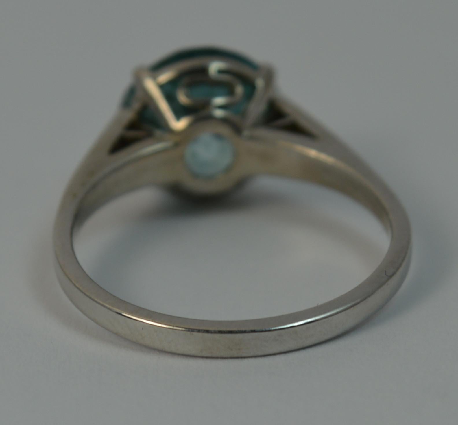 Edwardian 18 Carat White Gold Blue Zircon and Diamond Ring 6
