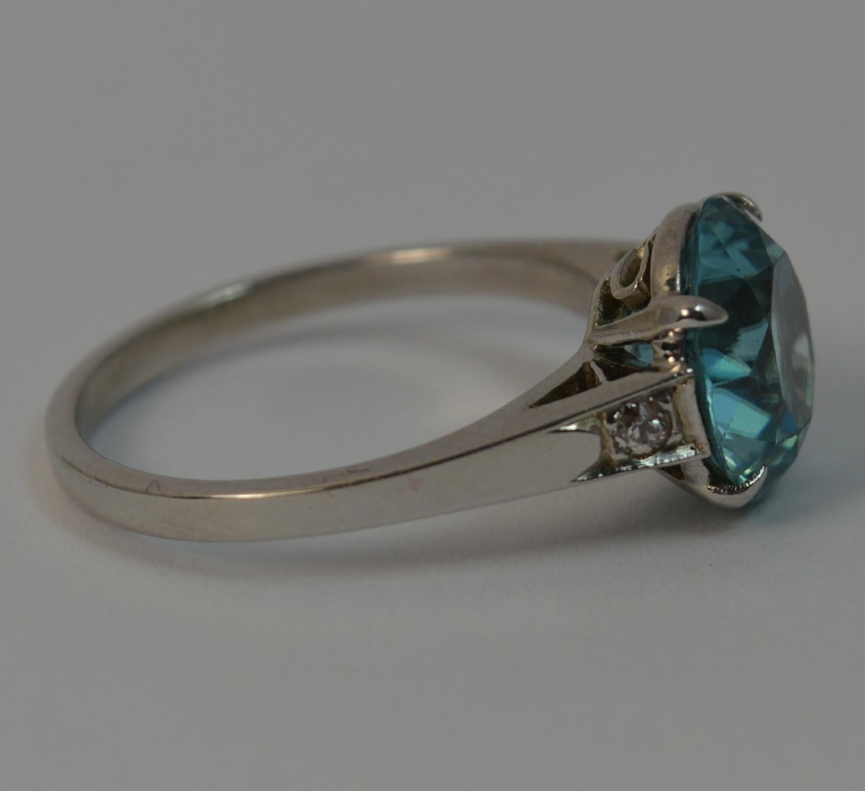 Edwardian 18 Carat White Gold Blue Zircon and Diamond Ring 8