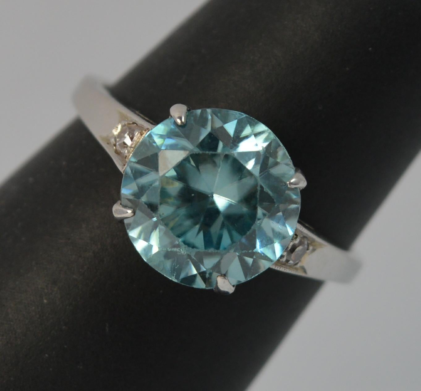 Edwardian 18 Carat White Gold Blue Zircon and Diamond Ring In Excellent Condition In St Helens, GB