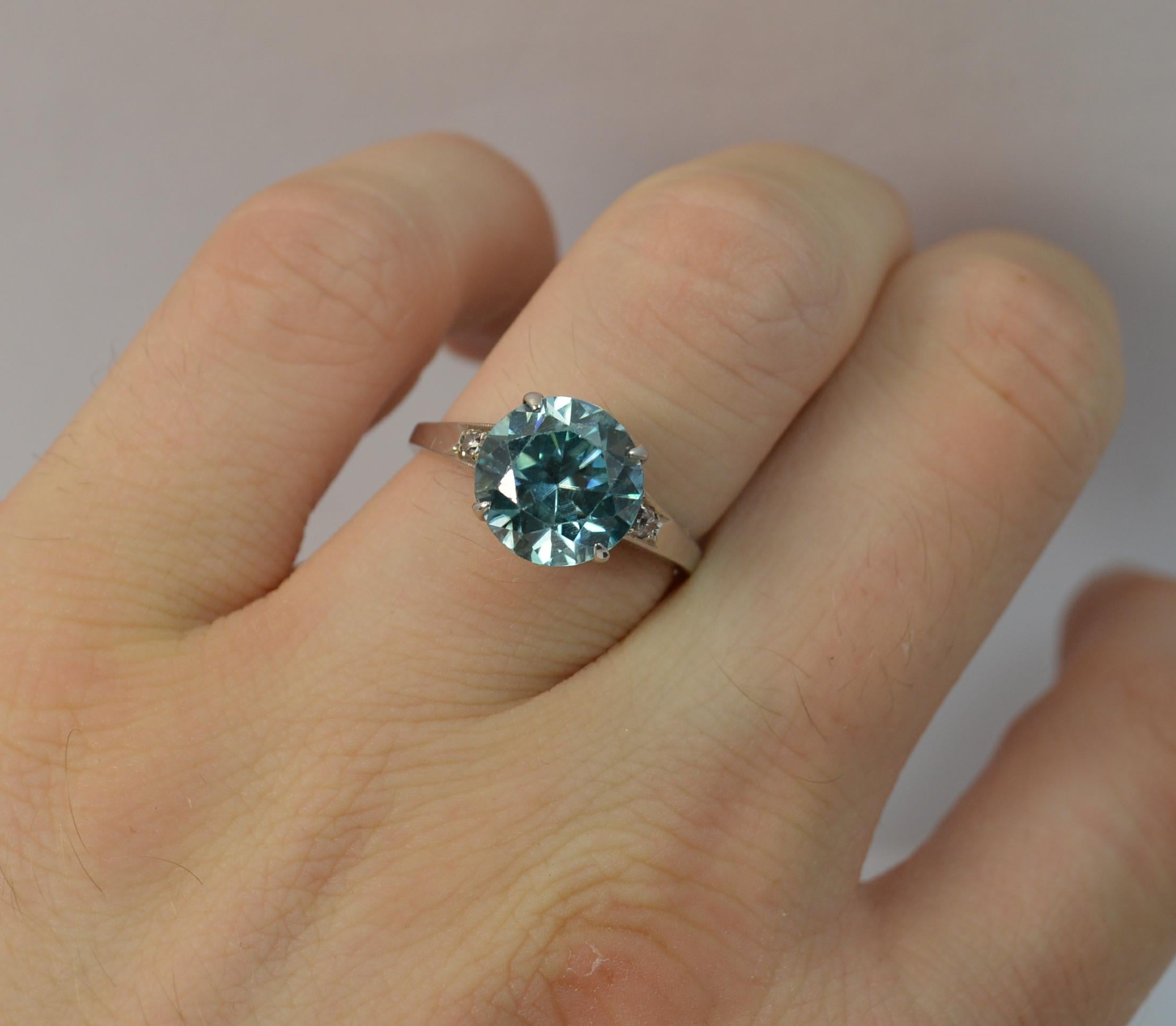 Women's Edwardian 18 Carat White Gold Blue Zircon and Diamond Ring