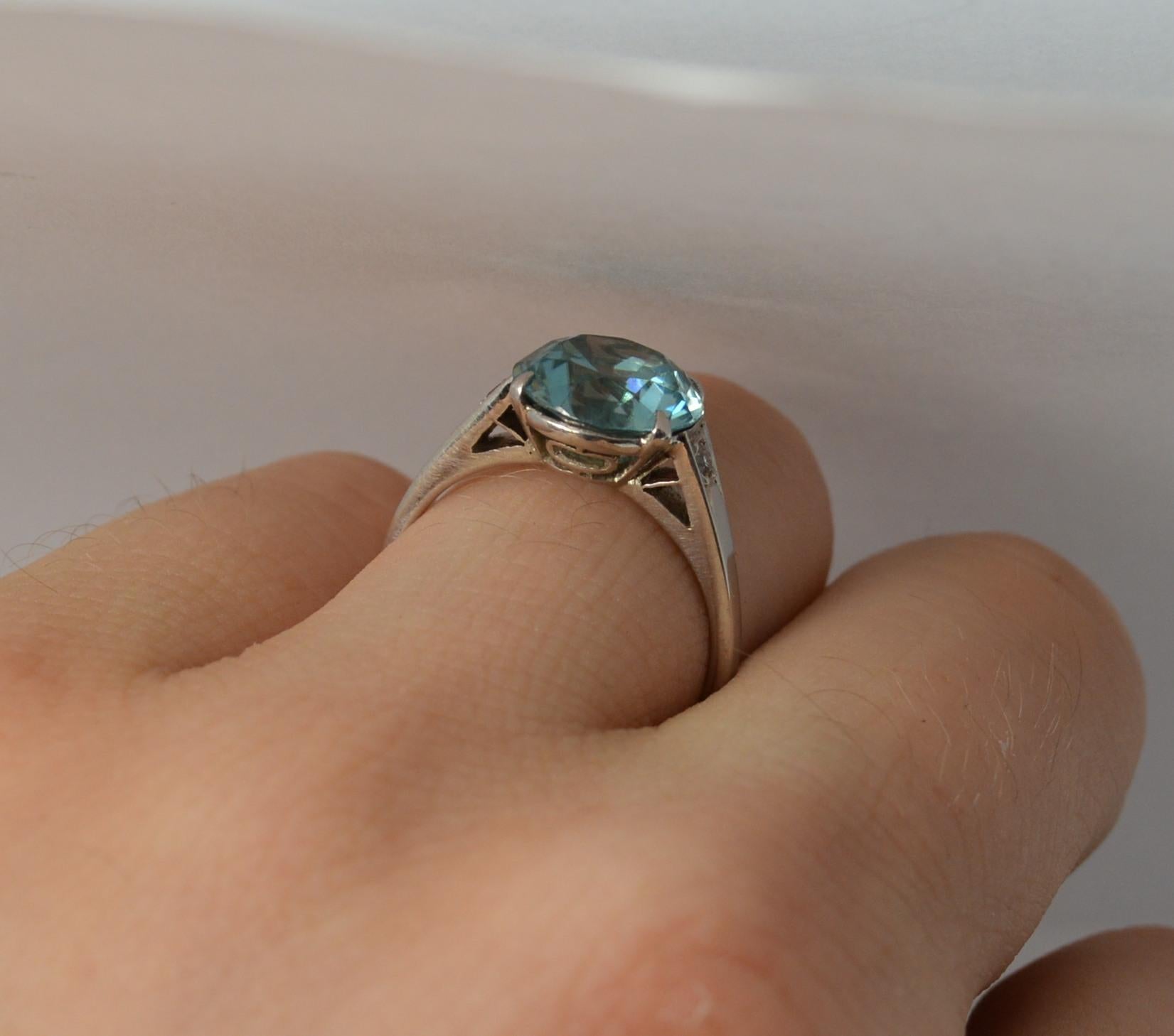 Edwardian 18 Carat White Gold Blue Zircon and Diamond Ring 1