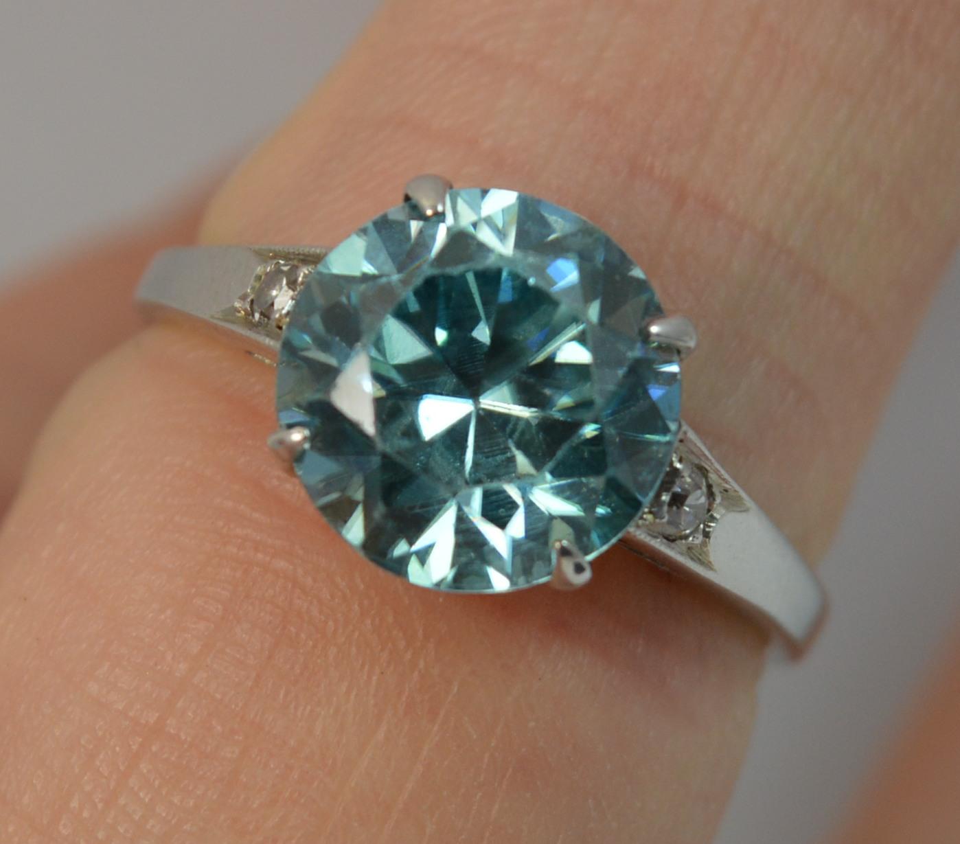 Edwardian 18 Carat White Gold Blue Zircon and Diamond Ring 2