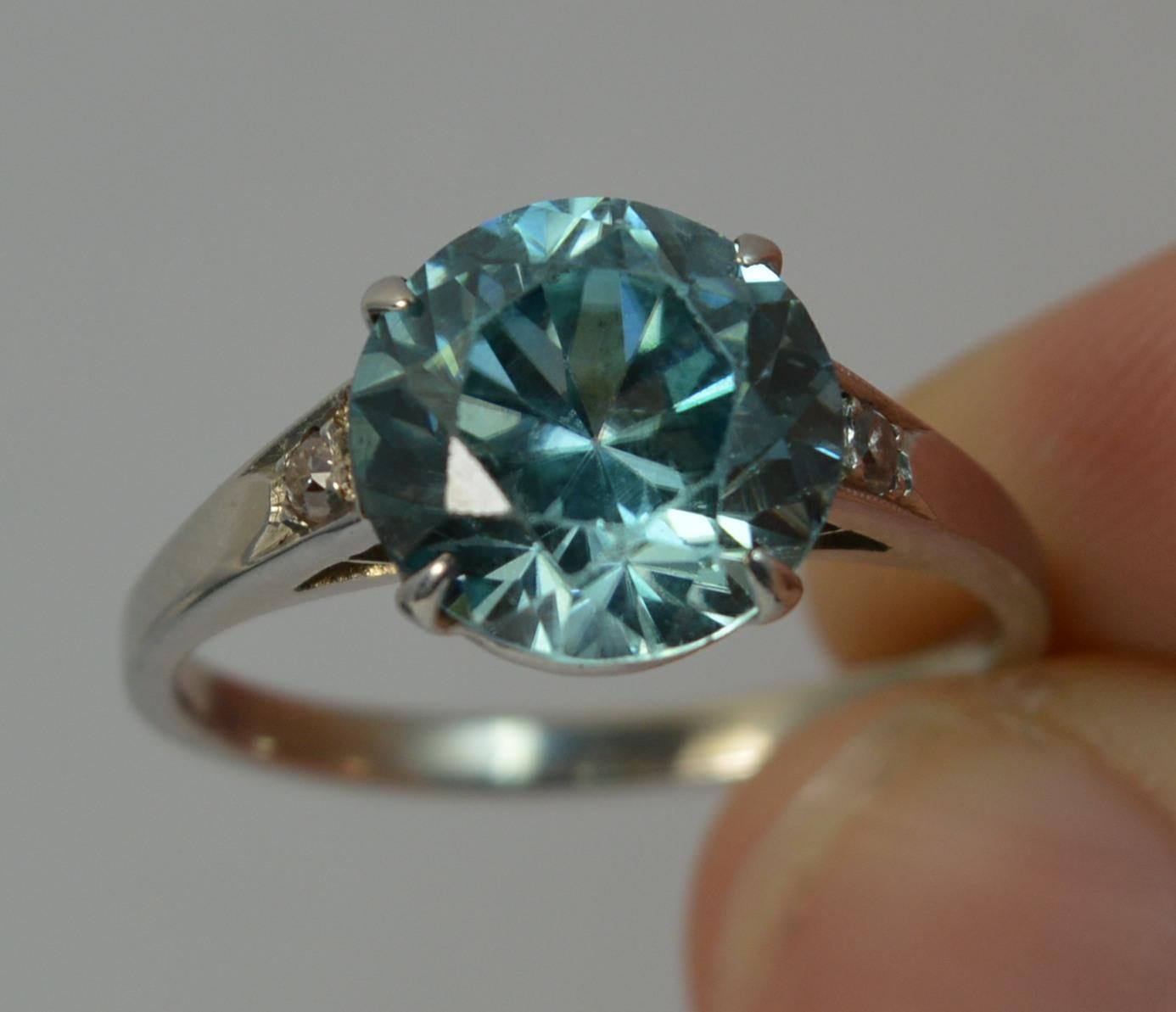 Edwardian 18 Carat White Gold Blue Zircon and Diamond Ring 4