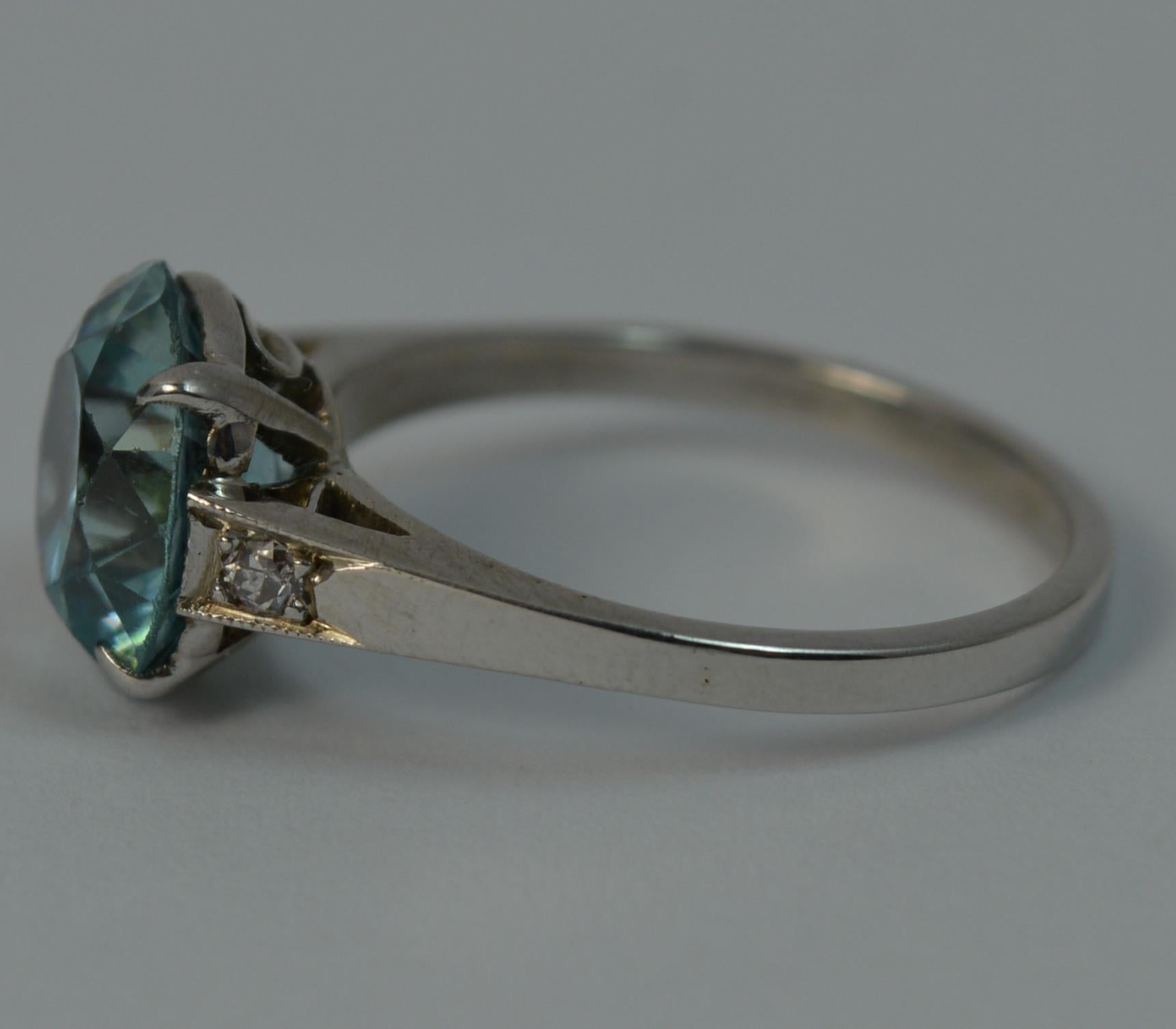 Edwardian 18 Carat White Gold Blue Zircon and Diamond Ring 5