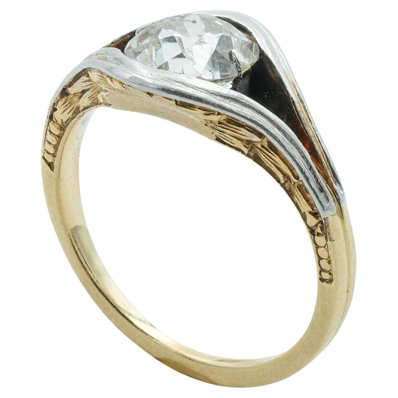 Verlobungsring aus 18 Karat und Silber mit 2,4 Karat Diamanten im alten Minenschliff im Edwardianischen Stil im Angebot