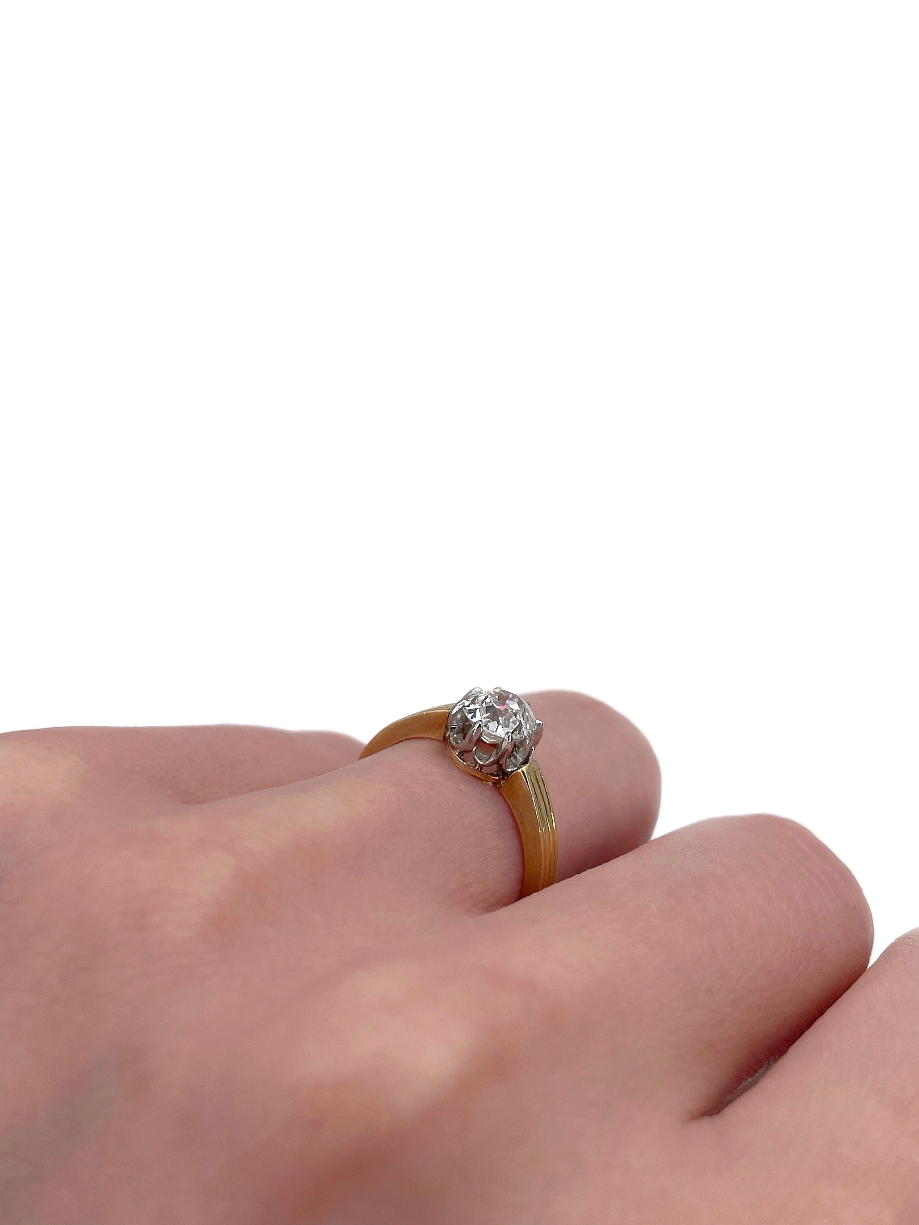 Edwardian 18 Karat Gold 0,85 Karat Altschliff Diamant Solitär Verlobungsring (Alteuropäischer Brillantschliff)