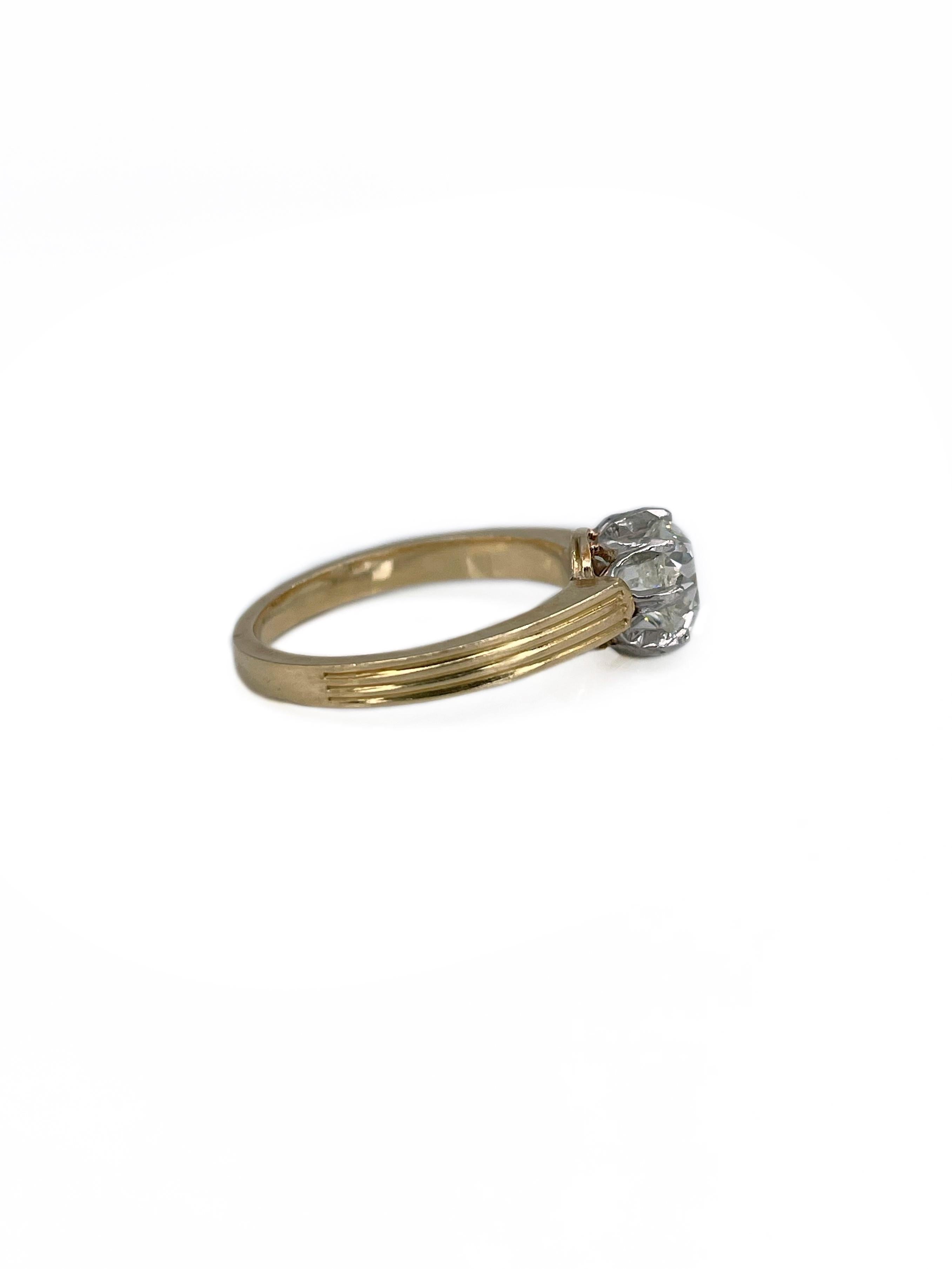 Edwardian 18 Karat Gold 0,85 Karat Altschliff Diamant Solitär Verlobungsring im Zustand „Gut“ in Vilnius, Vilniaus apskr.