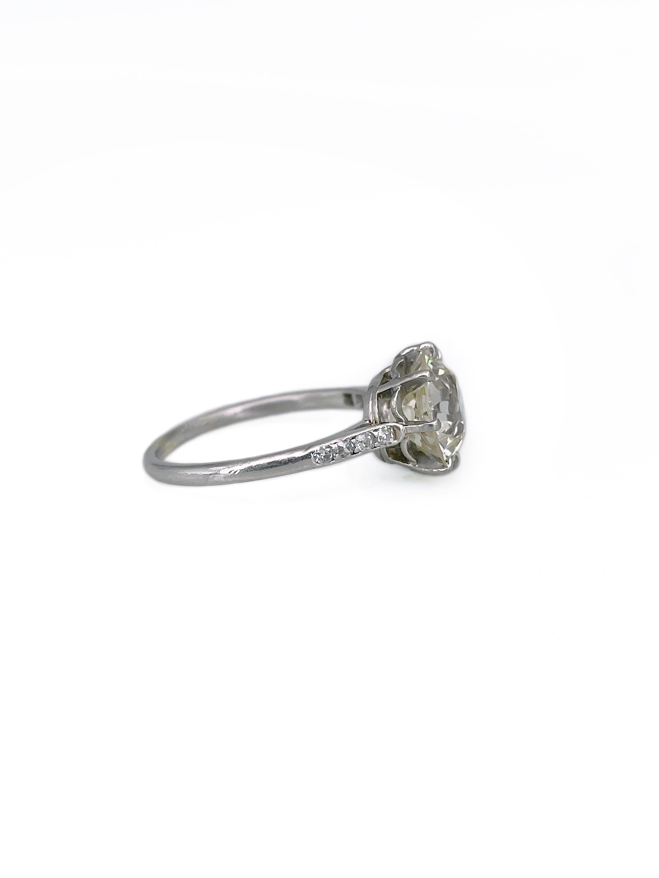 Edwardian 950 Platinum 2.70 Carat VS Old European Cut Diamond Solitaire Ring In Good Condition In Vilnius, Vilniaus apskr.