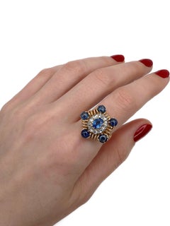 Edwardian 18 Karat Gold 3.75 Carat Sapphire 0.70 Carat Diamond Cocktail Ring