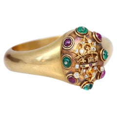 Edwardian Rubies Emeralds 18K Gold Bangle King Edward Queen Alexandra Portraits