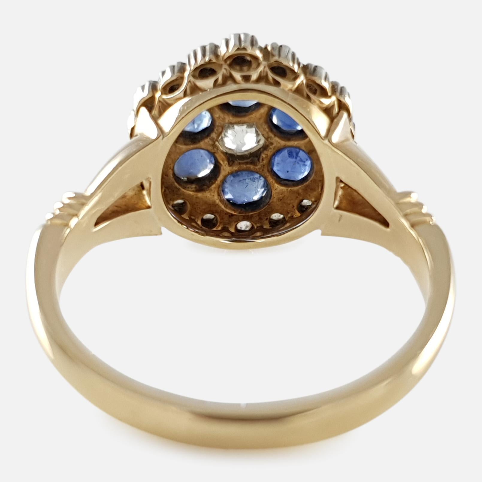 Women's Edwardian 18 Karat Gold Diamond and Blue Sapphire Cluster Ring