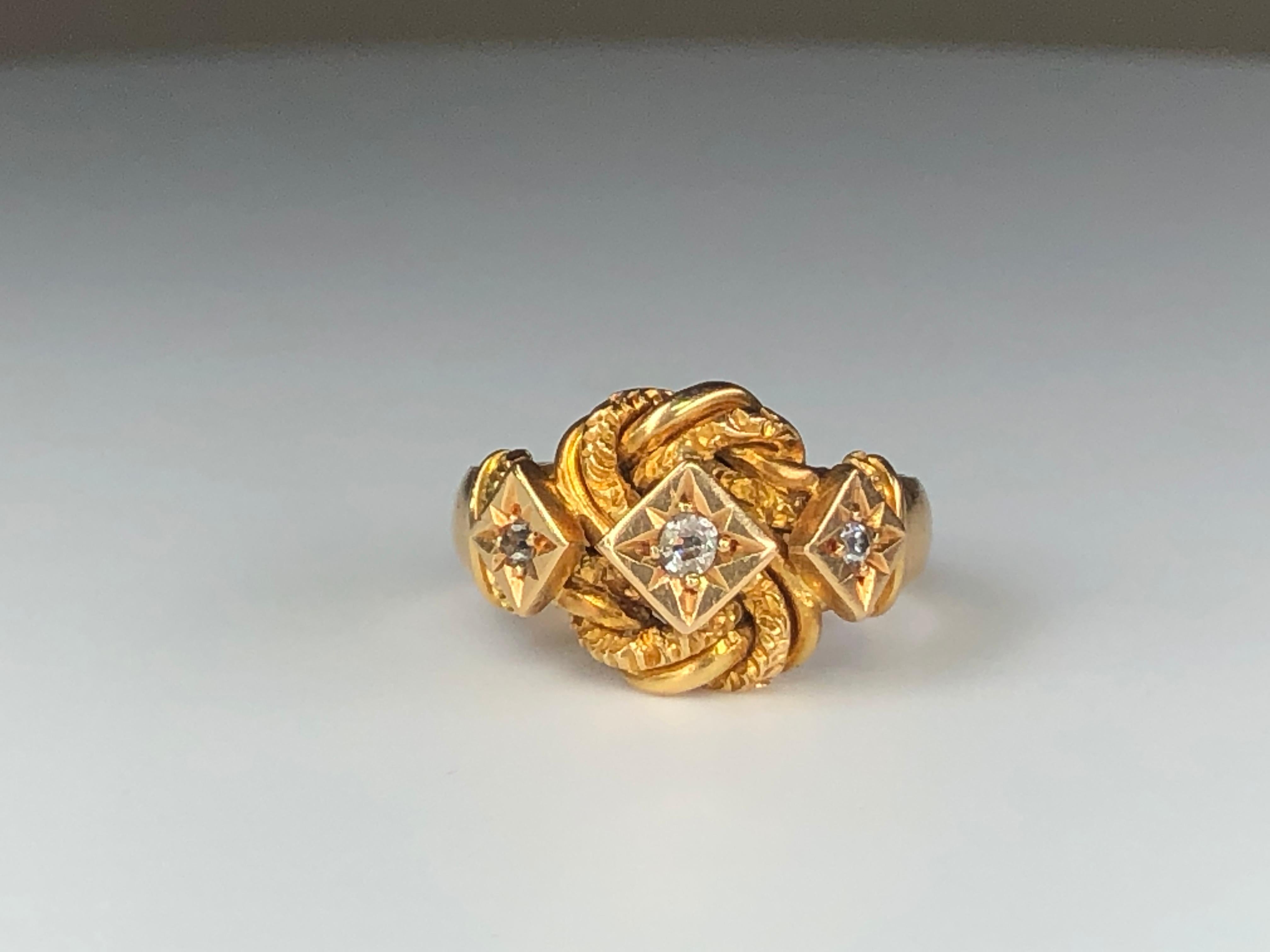 Women's Edwardian 18 Karat Gold Diamond Love Knot Ring