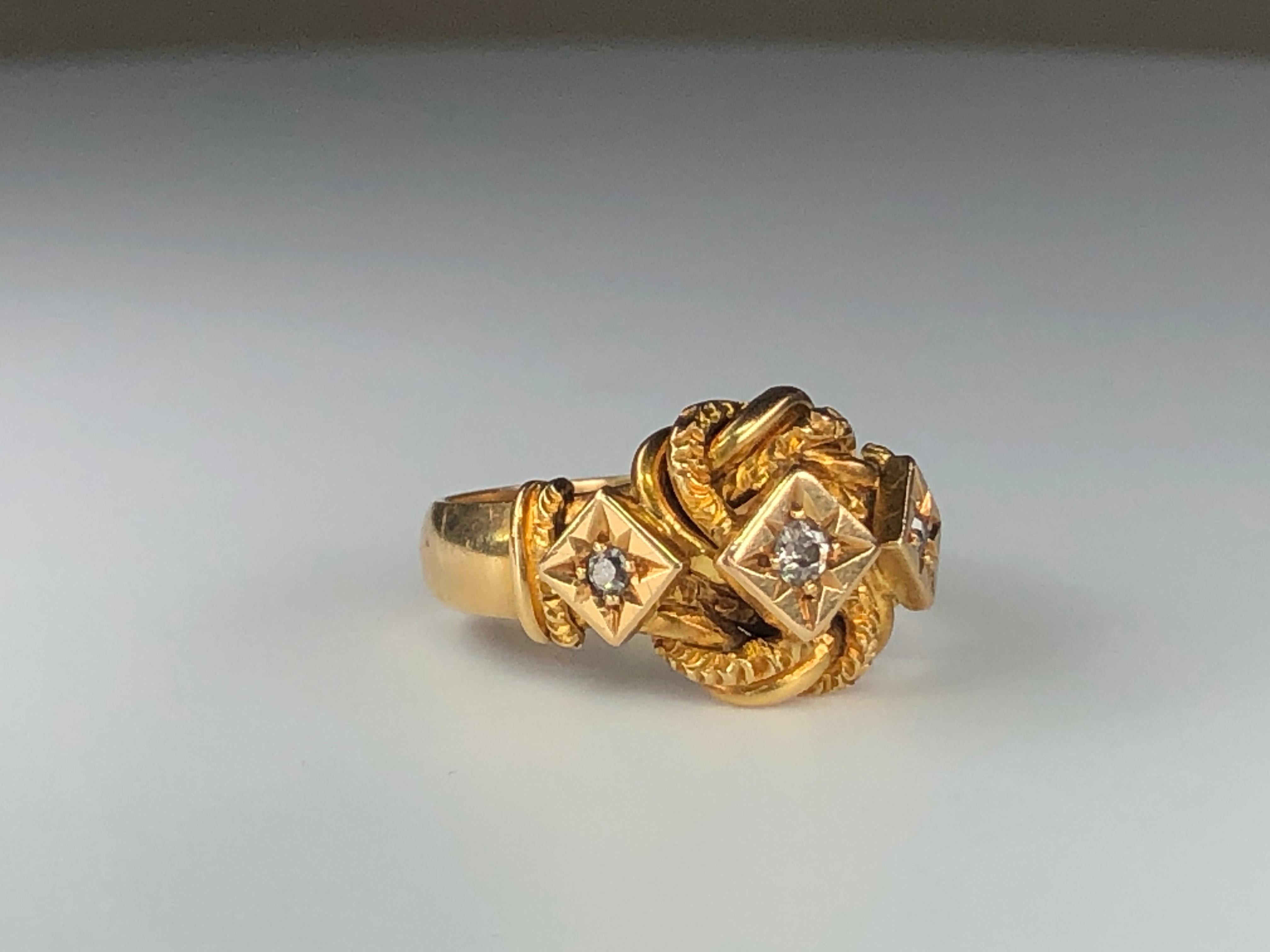 Edwardian 18 Karat Gold Diamond Love Knot Ring 1
